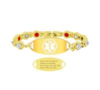 JunyiDIY Bracelet d'identification médicale pour adultes - Bracelet d'alerte d'urgence personnalisé imperméable avec étiquette de zircone cubique en acier inoxydable gravée