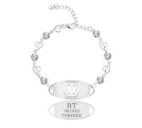 JunyiDIY Bracelet ID médical anticoagulant avec chaîne cœur & zircon blanc, réglable, bijou d’urgence pour sœurs & anniversaire