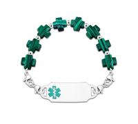 JunyiDIY Bracelet ID personnalisé personnes âgées, croix malachite verte, alerte secours, infos urgence, bijou sécurité religieux grands-parents, randonnée, anti-perte