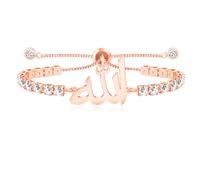 JunyiDIY Bracelet islamique or rose, chaîne tennis avec Allah et zircones cubiques, talisman de protection et paix du Vrai Dieu bijou pour hommes femmes réunions familiales et cérémonies