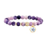 JunyiDIY Bracelet lepidolite avec fleur violette et graine de moutarde, bijou religieux pour meilleure amie YS5485