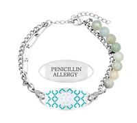 JunyiDIY Bracelet médical Amazonite Allergie à la pénicilline - Bijou d'alerte d'urgence en acier inoxydable à double chaîne gravé sur mesure pour hommes et femmes Y6111