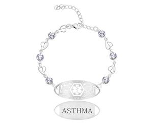 JunyiDIY Bracelet médical asthme avec chaîne cœur & zircon blanc, réglable, bijou d’urgence pour femmes & anniversaire