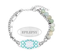JunyiDIY Bracelet Médical en Amazonite pour l'Épilepsie - Bijou d'Identification d'Urgence en Chaîne Double en Acier Inoxydable Gravé Personnalisé pour Femmes Y6111