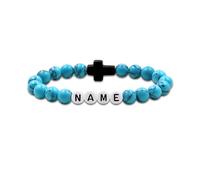 JunyiDIY Bracelet Perles Turquoise Bleue Croix Pour Hommes - Bijoux Lettre Initiale Symbolise Espoir Pour Ami Cousin Oncle Noël Pâques YA5640