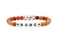 JunyiDIY Bracelet Personnalisé Gratuit Rose Gold Perles Foi | Bracelet Élastique 6mm Aventurine Rouge Avec Nom Pour Femmes Épouse Fêtes Chrétiennes YA5182