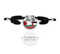 JunyiDIY Bracelet Personnalisé Unité et Paix Palestinienne pour Hommes Femmes, Cordon Noir Ajustable, Cadeau de Fierté Culturelle pour Épouse Mari Grand-parents