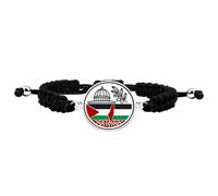 JunyiDIY Bracelet Rond en Acier Inoxydable Blanc Drapeau Palestinien Branche d’Olivier, Symbole Mosquée Al-Aqsa Cordon Noir, Cadeau Religieux de Liberté & Égalité pour Papa Maman Fils