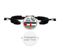JunyiDIY Bracelet Rond Personnalisé Drapeau Palestinien avec Branche d’Olivier & Mosquée Al-Aqsa, Cordon Noir, Symbole de Paix et de Fierté Culturelle, Cadeau pour Lui Elle Meilleur Ami