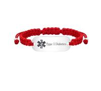 JunyiDIY Bracelet Rouge T1D, Bracelet Médical d’Urgence Tressé pour Diabète de Type 1, pour Maman, Sœur, Fille YS5833