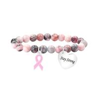 JunyiDIY Bracelet Ruban Cancer du Sein en Pierre Zébrée Rose - “Stay Strong” - Cadeau d'encouragement pour sœur, grand-mère, survivantes