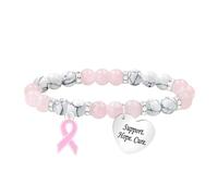 JunyiDIY Bracelet Ruban Rose 8 mm Quartz Rose & Turquoise Blanche, cœur “Support Hope Cure” - Cadeau pour maman, épouse, survivante