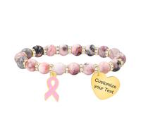 JunyiDIY Bracelet Ruban Rose fait main - perles zébrées & zircon - Cadeau “Never Give Up” pour honorer la force des femmes