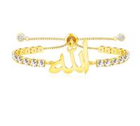 JunyiDIY Bracelet tennis Allah plaqué or pour l’Islam, chaîne scintillante en cristaux de zircon, bijou de protection et fortune pour femmes, amies et sœurs pour anniversaire ou amitié