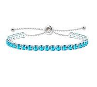 JunyiDIY Bracelet Tennis En Cubic Zirconia Bleu Clair Plaqué Argent Pour Femme, Slider BOLO Réglable Bijoux Spéciaux Noël Ou Thanksgiving Pour Fille YA4043