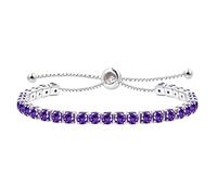 JunyiDIY Bracelet Tennis En Cubic Zirconia Violet Plaqué Argent Pour Femme, Chaîne Réglable Slider BOLO Bijoux Fraternité Ou Amitié Noël YA4043