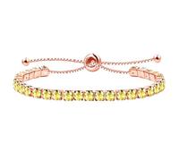 JunyiDIY Bracelet Tennis En Or Rose Pour Femme Avec Cubic Zirconia Jaune, Bijoux Romantiques Réglables Saint Valentin Noël Pour Elle YA4043