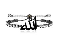 JunyiDIY Bracelet tennis noir Allah pour musulmans, chaîne en zircon cubique et cristaux, bénédiction du Vrai Dieu, bijou de bonheur pour papa, frère, fête des pères, diplôme ou cérémonie