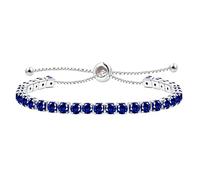 JunyiDIY Bracelet Tennis Plaqué Argent Pour Femme Avec Cubic Zirconia Bleu Foncé, Chaîne Réglable Slider BOLO Bijoux Élégants De Noël Pour Grand-Mère Fille YA4043