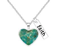 JunyiDIY Collier Cœur Foi et Espoir pour Femme, Amazonite Graine de Moutarde FAITH, Bijou Chrétien, Cadeau Prière et Baptême