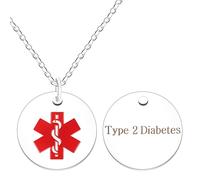 JunyiDIY Collier d'alerte médicale rond de secours d'urgence collier étanche pour hommes femmes avec symbole médical rouge première réponse colliers d'identification en acier inoxydable YA4678