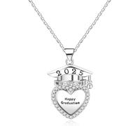 JunyiDIY Collier de Remise de Diplôme 2025 pour Diplômés, gravure Happy Graduation et classe, pendentif chapeau de docteur en forme de cœur pour frères sœurs et meilleurs amis bijou d’amitiéYA4910