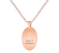 JunyiDIY Collier d'identification médicale pour diabète de type 2 pour femme - 49,7 cm, plaqué or rose, surveillance des alertes de santé, pendentif avec étiquette de chien - SOS d'urgence