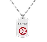 JunyiDIY Collier d'identification pour épilepsie, pendentif médical surdimensionné avec symbole SOS rouge, chaîne inox pour femmes, hommes et amis - cadeau sécurité - YA5239