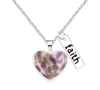 JunyiDIY Collier FAITH Cœur Violet pour Femme, Améthyste Graine de Moutarde, Bijou Chrétien, Cadeau Confirmation, Réunion de Prière, Pâques, Église