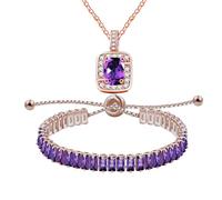 JunyiDIY Ensemble collier et bracelet tennis violet en zircone pour femme, maman, amie, bijou élégant pour anniversaire, mariage, fiançailles, remise de diplôme YA5587
