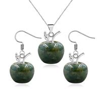 JunyiDIY Ensemble Collier Pendentif Pomme et Boucles d’Oreilles à la Mode | Bijoux en Laiton avec Pomme en Agate Indienne Colorée pour Femme Noël et Anniversaire YA4030