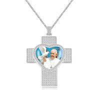 JunyiDIY pendentif croix photo personnalisé avec centre cœur, collier chrétien incrusté zircones cubiques, cadeau baptême, communion, action de grâce YA5957