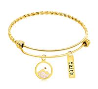 JunyiDIY YA4995 Bracelet jonc extensible avec breloques Faith et graines de moutarde - Bijoux inspirants pour femmes pour Noël, anniversaire, Thanksgiving, Nouvel An, Réglable, Acier inoxydable, Pas