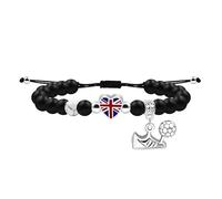 JunyiDIY YS6987 Bracelet réglable en perles d'agate noire avec breloque drapeau national en forme de cœur, pendentif de chaussure de football et de chaussures, cadeau pour fan de sport YS6987, Moyen