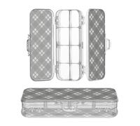 JUNZAN Boîte à crayons transparente à carreaux avec 2 couches pour enfants avec bouton-pression et couvercle, gris anthracite