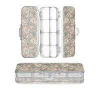 JUNZAN Boîte de rangement pour crayons avec motif camouflage et feuilles de chêne, 2 couches, étui rigide pour fournitures artistiques avec bouton-pression et couvercle