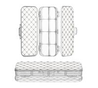 JUNZAN Boîte de rangement rigide à 2 couches avec couvercle à clipser Motif carreaux vichy Gris pierre