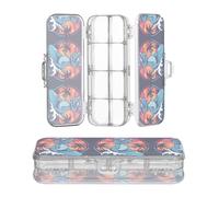 JUNZAN Boîte en plastique pour crayons et stylos à 2 couches avec couvercle à pression Motif dinosaures surfeurs Bleu marine