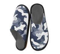 JUNZAN Cadet Pantoufles camouflage gris pour homme et femme en mousse à mémoire de forme pour chambre à coucher intérieur, Camouflage gris cadet, 6.5-7 Women/7.5-8 Men