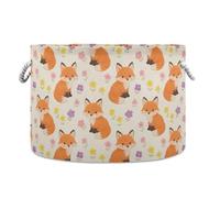 JUNZAN Grand panier à couverture, motif renard mignon, fleurs, enfants, bébés, chiens, paniers pour jouets pour chambre d'enfant, salon, chambre à coucher, panier de rangement avec poignée, 50 l