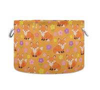JUNZAN Grand panier à couverture, motif renard mignon, fleurs, enfants, bébés, chiens, paniers pour jouets pour chambre d'enfant, salon, chambre à coucher, panier de rangement avec poignée, 50 L