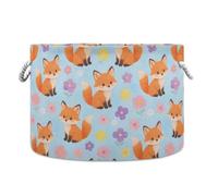 JUNZAN Grand panier à couverture, motif renard mignon, fleurs, enfants, bébés, chiens, paniers pour jouets pour chambre d'enfant, salon, chambre à coucher, panier de rangement avec poignée, 50 L, bleu