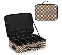 junzan Grand sac de rangement de maquillage à carreaux vichy avec séparateurs et sangle réglable en forme de train, Carreaux vichy d'ombre, 14.6 x 10.6 x 4.7 inches, Coloré