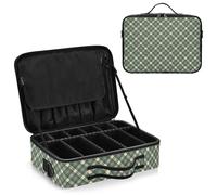 junzan Grand sac de rangement de maquillage vichy pour voyage - Étui plat pour artiste avec séparateurs et sangle réglable - Vert forêt, vert forêt, 14.6 x 10.6 x 4.7 inches, Coloré