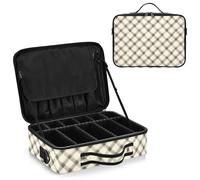 junzan Grand sac de rangement de maquillage Vichy - Trousse plate de voyage pour artiste avec séparateurs et sangle réglable - Gris salut, Gris Salute, 14.6 x 10.6 x 4.7 inches, Coloré