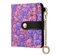 JUNZAN Gummy Bears - Petit portefeuille fin pour femme - Porte-cartes à deux volets avec fermeture éclair et poche pour pièces de monnaie bloquant les RFID - Bleu et rose