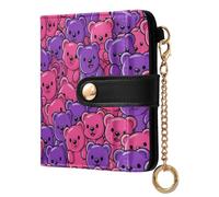 JUNZAN Gummy Bears - Petit portefeuille fin pour femme - Porte-cartes à deux volets avec fermeture éclair et poche pour pièces de monnaie bloquant les RFID - Rose violet