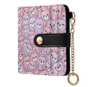 JUNZAN Gummy Bears - Petit portefeuille fin pour femme - Porte-cartes à deux volets avec fermeture éclair et poche pour pièces de monnaie bloquant les RFID - Rose