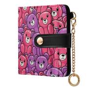 JUNZAN Gummy Bears - Petit portefeuille fin pour femme - Porte-cartes à deux volets avec fermeture éclair et poche pour pièces de monnaie bloquant les RFID - Violet et rose