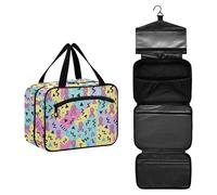 JUNZAN Memphis Trousse de toilette de voyage à suspendre avec ruban rose pour femme avec crochet organisateur de maquillage